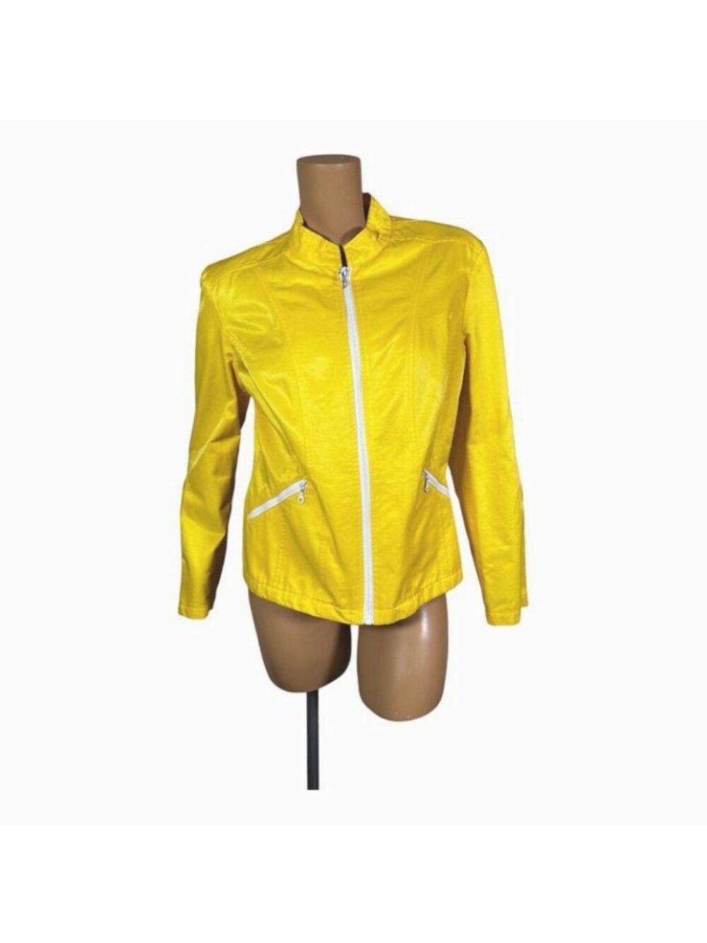 Yvonne Le Marie Moto Jacket Women's L Yellow Solid Full Zip Lightweight Sheen